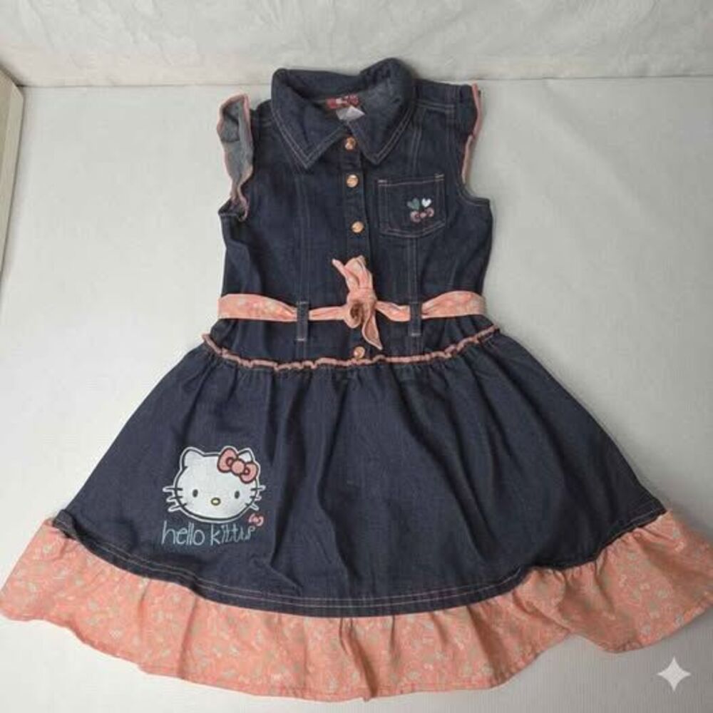 Sanrio Hello Kitty Denim Dress Ruffle Hem with Belt Size 10